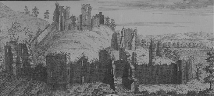 Wigmore Castle, engraved by Samuel and Nathaniel Buck, 1732